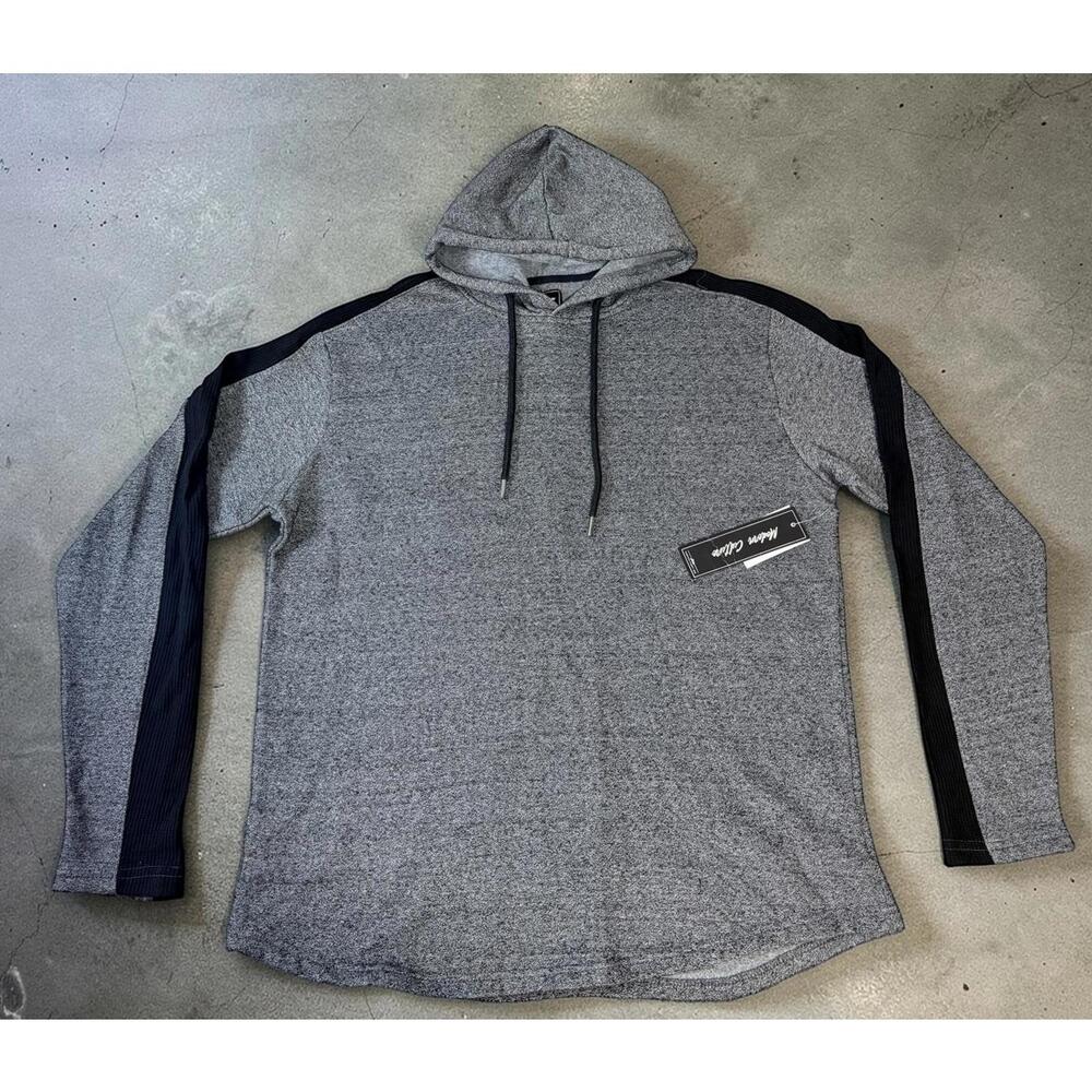 Men's Gray Hoodie with Black Sleeve Stripes